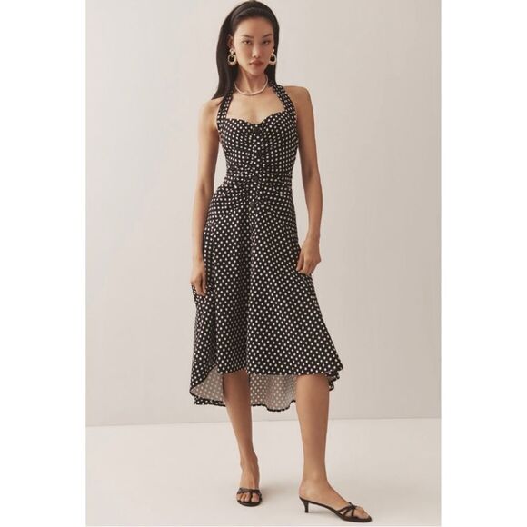 NEW Anthropologie Maeve Black Polka Dot Halter Ruched High Low Dress Plus 22W - Picture 7 of 9